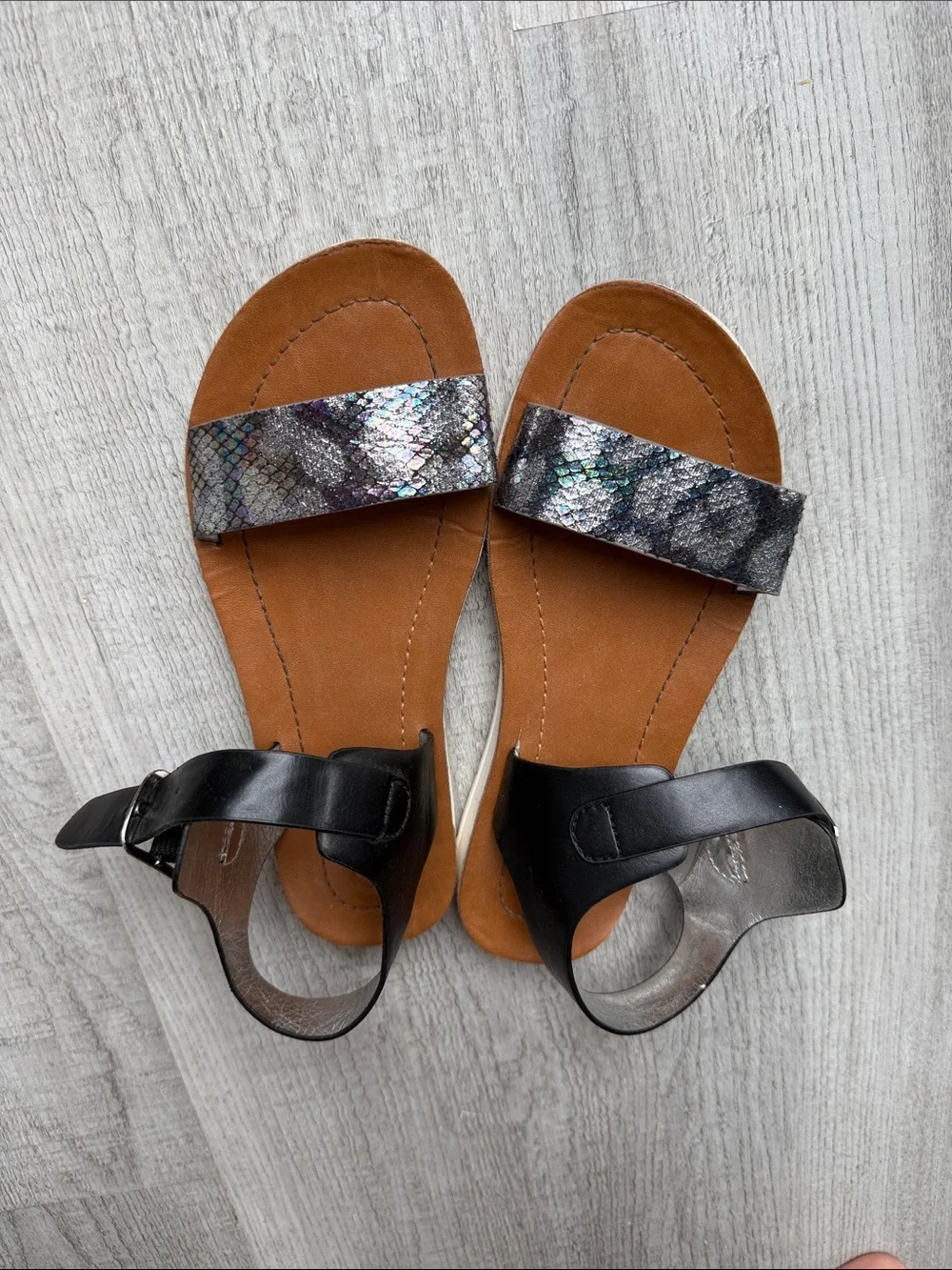Cat & Jack Black Sandals with Iridescent Snake-Print Strap